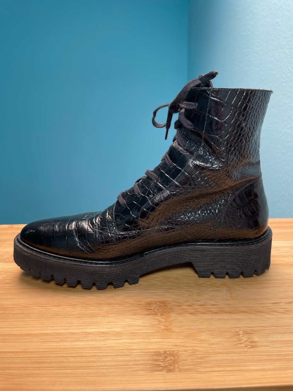 Frēda Salvador Emi Lug Sole 90's Style Combat Boots Women's 7.5 Black Leather - Picture 4 of 16
